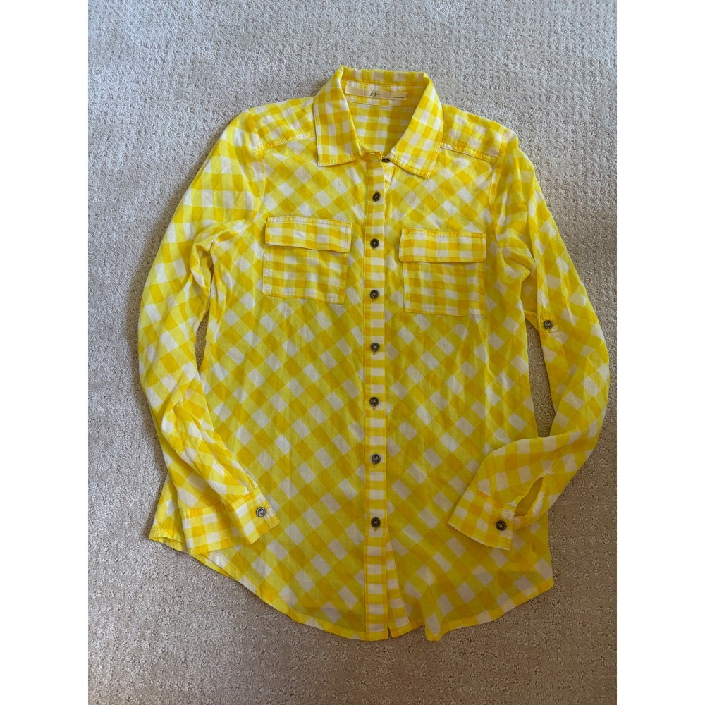 Gibson Button Down Shirt Womens Small Yellow Gingham Tissue Picnic Cottageore
